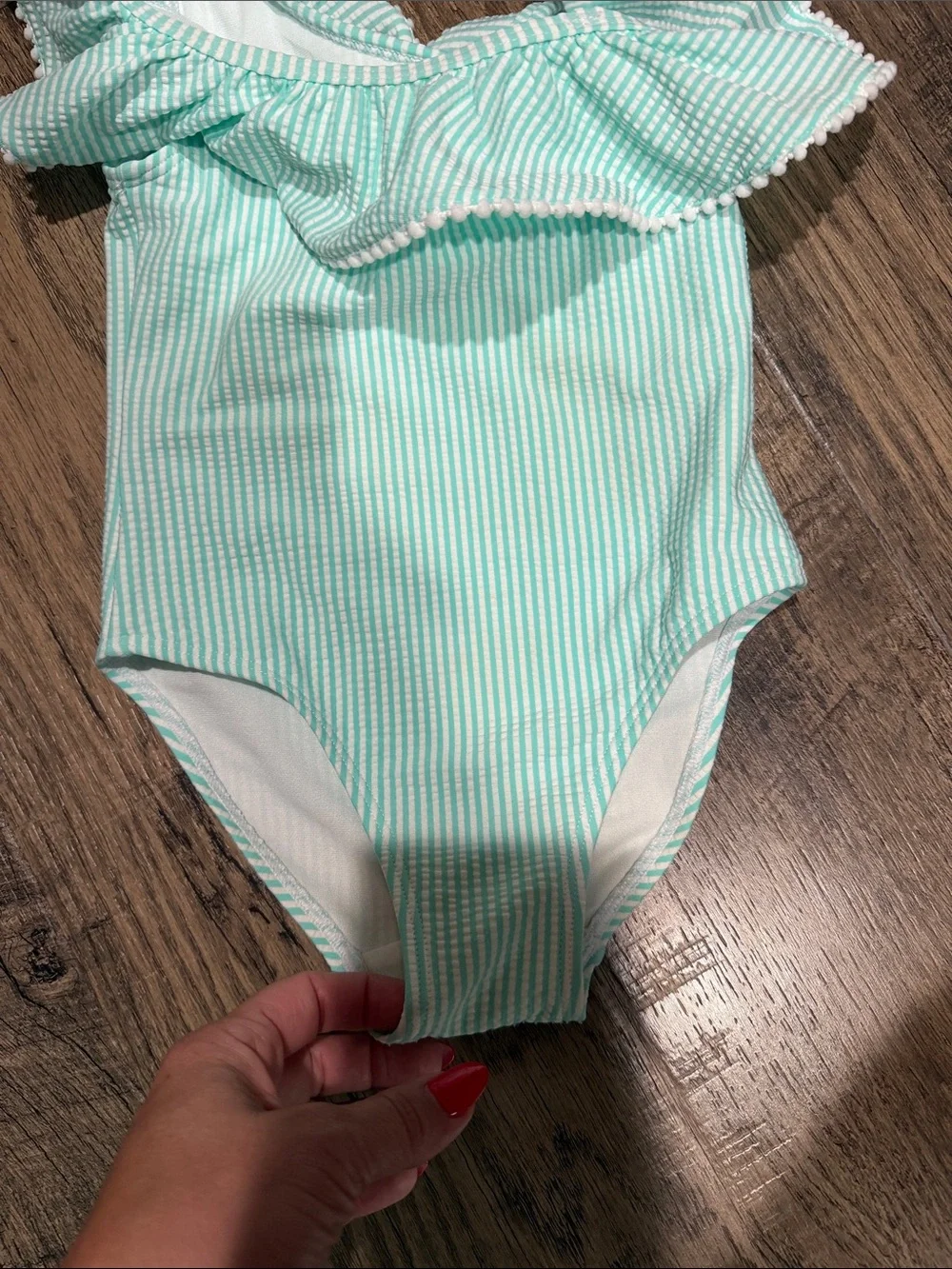 Janie and Jack Mint Green Striped One-Piece Swimsuit with Ruffle -3T